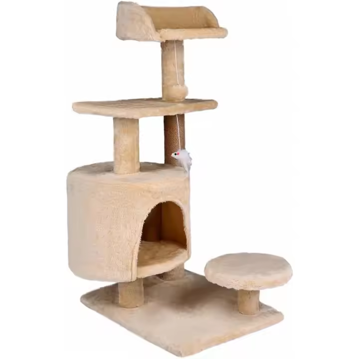 Árbol Rascador para Gato T-Lovendo Marron, 3 Niveles con Refugio, Soporta hasta 10 kg, Ideal para Descanso, Juego y Afilado de Uñas - 1