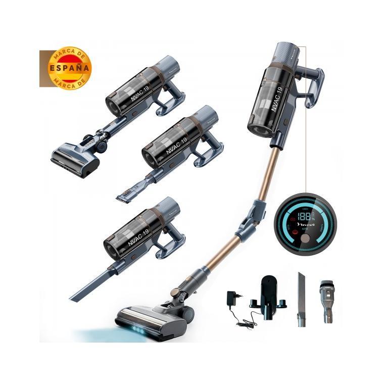 NARVI Aspirador Sin Cable, Motor 500W, Potencia de succión 40 Kpa 150AW , Luz LED para detección de polvo, Tubo Flexible para un mejor manejo, Función Smart, Batería Extraíble, Filtro HEPA . Diseño Ultraligero . Ref. NVAC 19