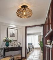 Luz De Techo De Henequén Retro Elegante Tejida En Rattan Instalación Semi Incluida Para Cocina Dormitorio Pasillo Material Principal Hierro - details 3