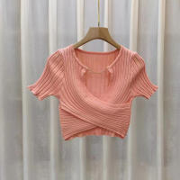 Top Ribbed Para Mujer Con Cadena Crisscross Y Cuello V Corto De Encaje Knitted Ajustado Estilo Y2K Para Primavera Verano - details 2