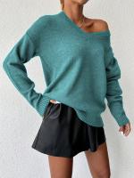 Suéter De Acryl Para Mujer Talla Grande V-Neck Manga Larga Casual Otoño Invierno Knitted Pullover De Cuello V Abierto - details 3