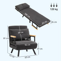 HOMCOM Sofá Cama de 1 Plaza Sofá Cama Plegable Tapizado en Terciopelo con Respaldo Ajustable de 5 Niveles y Almohada Acolchada para Oficina Dormitorio Salón 63x73x81 cm - details 7