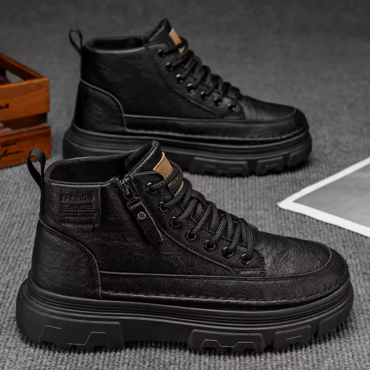 Botas De Cuero Impermeables Para Hombre Botines De Moda Casual Para Otoño Y Primavera Zapatos De Deporte De Media Calf High Para Senderismo Exterior - 1