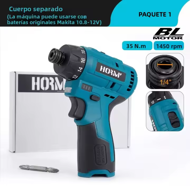 Hormy Brushless 12V Destornillador Eléctrico Mini Con Batería De Litio Herramienta De Carpintero 18+1 Compatible Con Makita 10.8V - 1