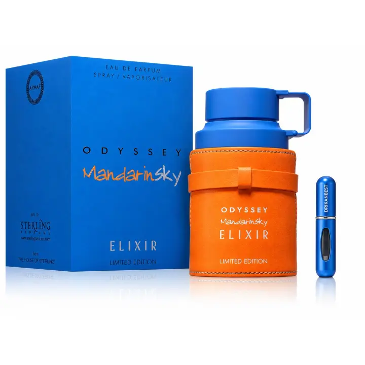 Armaf Odyssey Mandarin Sky Elixir EDP 100ml – Perfume Unisex Cítrico Amaderado de Larga Duración + Atomizador Drikanbest 5ml de Regalo - 1
