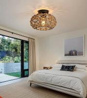 Luz De Techo De Henequén Retro Elegante Tejida En Rattan Instalación Semi Incluida Para Cocina Dormitorio Pasillo Material Principal Hierro - details 8