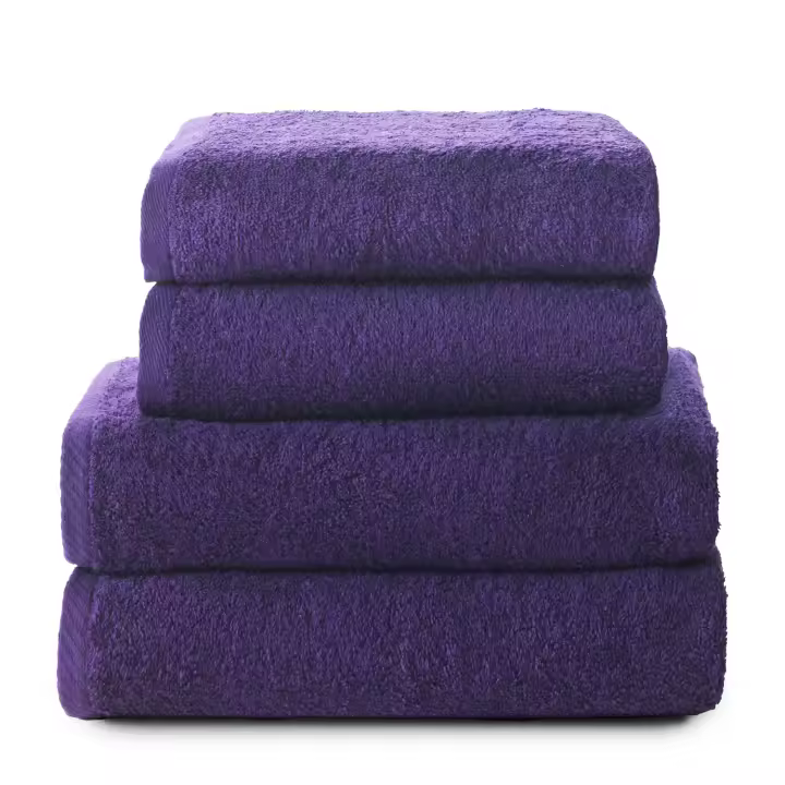 Set 4 Toallas piezas: 2 manos + 2 baño color morado, El mejor textil hogar para tu casa Fijalo - 1