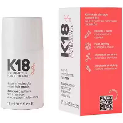 K18 Mascarilla Capilar sin Aclarado con K18Peptide™ 15ml para Reparación Profunda del Cabello Dañado - 1
