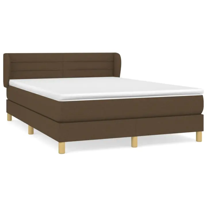 vidaXL Cama box spring con colchón tela marrón oscuro 140x200 cm - 1