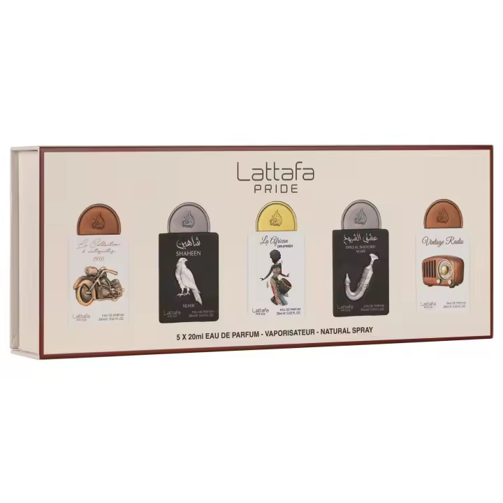 LATTAFA PRIDE GIFTS SET BOX/ NRO 5 ( Coleccion de 5 perfumes x 20 ml. Vap. Nat Spray. UNISEX EAU DE PARFUM 100% ORIGINAL *** UN BONITO REGALO CON FRAGANCIAS SURTIDAS *** - 1