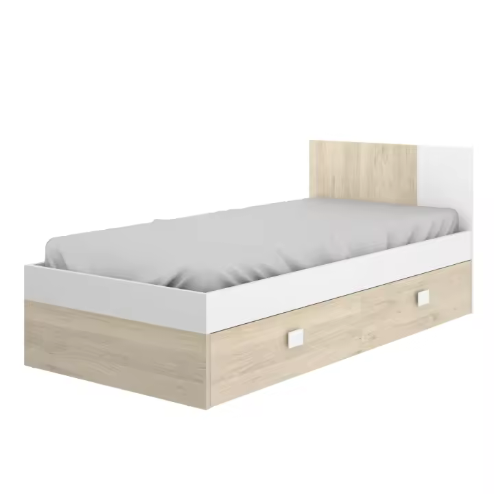 DEKIT GRUPO RIMOBEL DINA - CAMA DE 190X90 CON 2 CAJONES BAJO CAMA - NATURAL / BLANCO - 79 x 97 x 196 - 1