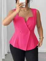 Chaleco Sin Mangas De Tamaño Grande Para Mujer Estilo Y2K De Oficina Y Negocios Cuello En Ángulo Con Bolsillo De Polyester - details 2