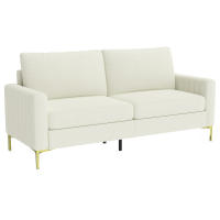 HOMCOM Sofá de 3 Plazas/Butaca de Salón de 181 cm/ 81 cm, Tapizado en Terciopelo, Cojines Gruesos, Patas de Metal, Estructura de Madera, para Sala de Estar, Dormitorio, Oficina, Crema - details 0