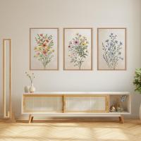 3pcs/set Arte De Pared En Lienzo Bohemio Floral Retro Moderno Minimalista Para Sala De Estar Decoración Del Hogar Estilo Clásico - details 1