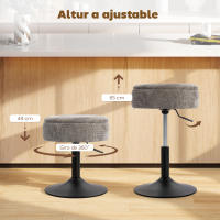 HOMCOM Taburete de Bar con Almacenaje, Altura Ajustable, Taburete de Cocina Redondo, Giratorio, Tapizado en Chenilla, Base de Acero, Diseño Botones, Acolchado, para Salón, Comedor, Oficina, Gris - details 5