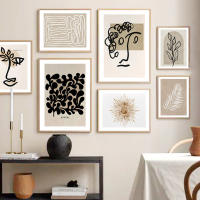 Pintura En Lienzo Abstracta Bohemia Con Hojas Líneas Rostro Corazón Sol Para Decoración De Sala De Estar Arte De Pared Nórdico Posters Y Estampados - details 1
