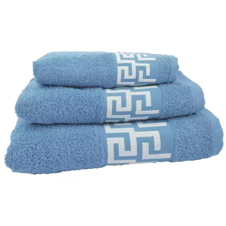 OsoNube - Juego de Toallas de Baño 3 Piezas Lisas. Calidad Rizo Algodón Egipcio 500 gr. Tamaños de Toallas de baño Tocador Lavabo y Ducha Sabana. Toallas baño Grandes. Cenefa Dibujo Cesar. 30x50cm - 50x100cm - 100x150cm. - 1