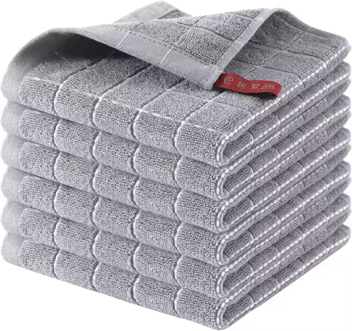 6 Pack Toallas De Cocina De Algodón Puro Terry Ultra Suaves Y Absorbentes Tamaño 12x12 Pulgadas Para Lavar Platos Y Limpieza - 1