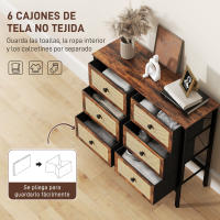 HOMCOM Cómoda para Dormitorio Cajonera de Tela con 6 Cajones Plegables con Frentes de Ratán y Marco de Acero Cajonera para Dormitorio Salón Marrón Rústico - details 3