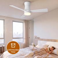 Ventilador de techo Superaly blanco con iluminación y control remoto, 3 aspas de madera natural, silencioso, diámetro 132 cm, 6 velocidades, temporizador, motor DC, operaciones de verano e invierno - details 5