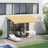 Outsunny Toldo Retráctil con Manivela Toldo de 300x250cm con Brazo Articulado de Aluminio y Poliéster 280g/m² Rayas Naranja Beige y Blanco - details 1