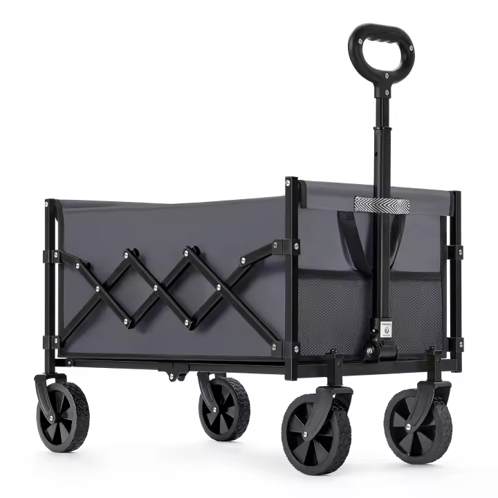 SONGMICS Carro de Mano Plegable, Carreta Plegable, Carrito de Jardín, Compacto, con Asa, con 4 Ruedas Reforzadas, 2 Universales, Carga hasta 150 kg, Exterior, Jardín, Negro Tinta/Gris Pizarra/Beige Arena/Azul Noche - 1