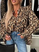 Camisa Casual De Manga Larga Para Mujer Tallas Grandes 1X-5XL Con Bolsillo Y Diseño De Punto De Leopardo Botón Frontal Cuello Simple - details 2