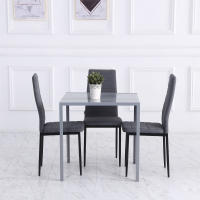 HOMCOM Mesa de Comedor de Cristal, Mesa Rectangular para 4 Personas con Patas de Metal, para Cocina, Salón, 75x75x75 cm, Gris - details 1