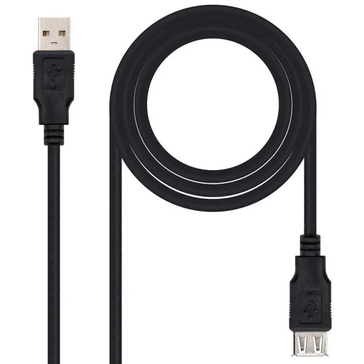 Nanocable Cable Conector USB 2.0 Tipo A de Macho Hembra Negro 10.01.0203-BK 1.8m Latiguillo Alargador Prolongador M/H - 1
