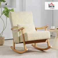 HOMCOM Silla Mecedora, Mecedora de Pana con Cojín Lumbar, Patas y Reposabrazos de Madera, Bolsillo, Estilo Moderno, Sillón de Lactancia, Carga 120 kg, para Dormitorio, Salón - details 2