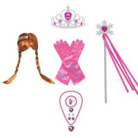Juego De Accesorios De Cosplay De Elsa Princesa Con Guantes Varita Corona Joyería Peluca Rizada Para Niñas Disfraz De Reina De Hielo - details 3