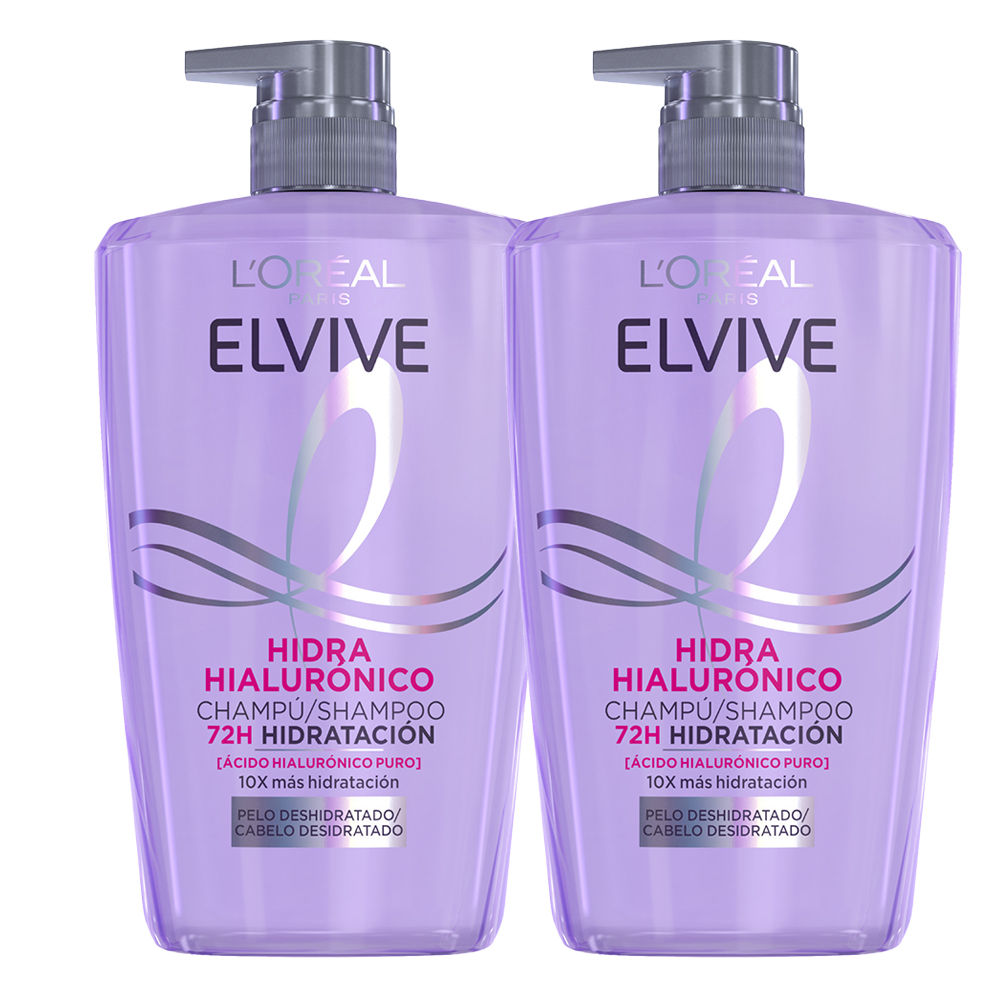 L'Oréal Paris | Rutina Elvive Hidra Hialurónico Champús 2x1L, hasta 72h de Hidratación