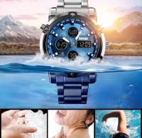 Reloj Digital Skmei 3 Tiempos Con Pantalla Retroiluminada Reloj De Pulsera De Cuarzo Para Hombre Correa De Acero Inoxidable Estilo Lujo Resistente Al Agua - details 11