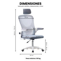 LUTODY - Silla de escritorio oficina con reposacabeza ajustable, Gaming, Respaldo red de malla transpirable, Soporte lumbar, Ergonómica con forro de nailon, Reposabrazo abatible, Rueda giratoria 360º, Pata PP, Escritorio, Para despacho centro trabajo - details 8