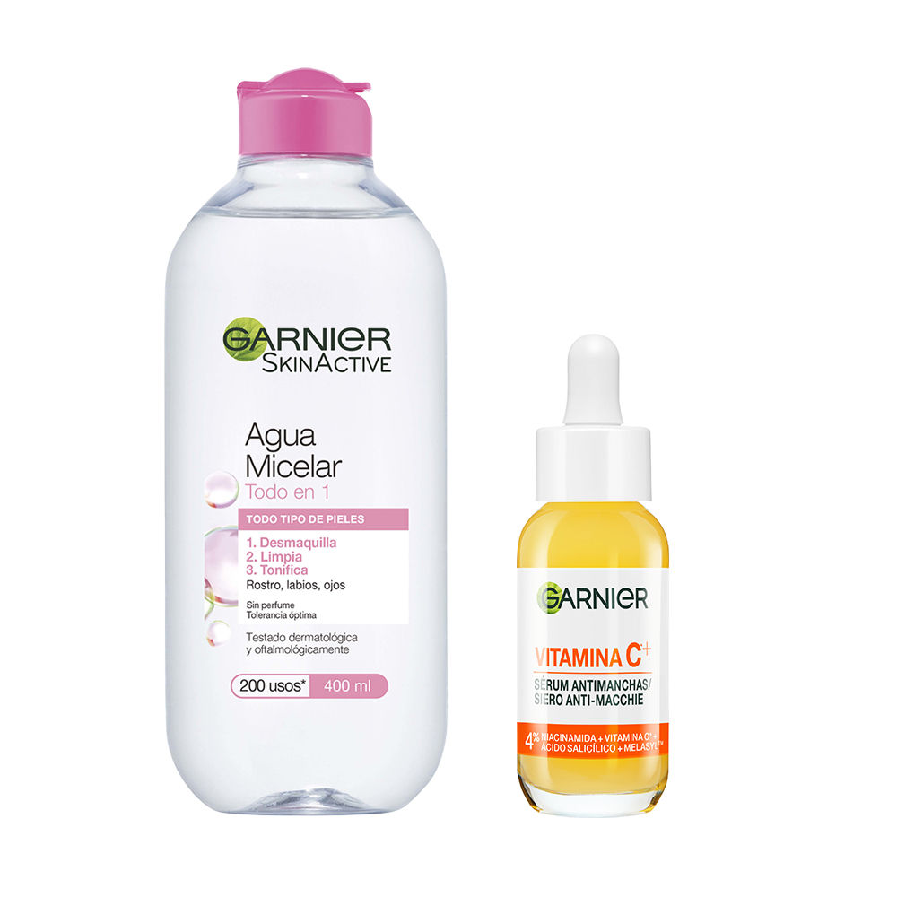 GARNIER | PACK Sérum Anti Manchas con Vitamina C, Niacinamida y Ácido salicílico. Reduce un 43% la intensidad de las manchas oscuras 30ml + Skin Active Agua Micelar Clásica para pieles normales todo en uno 400ml