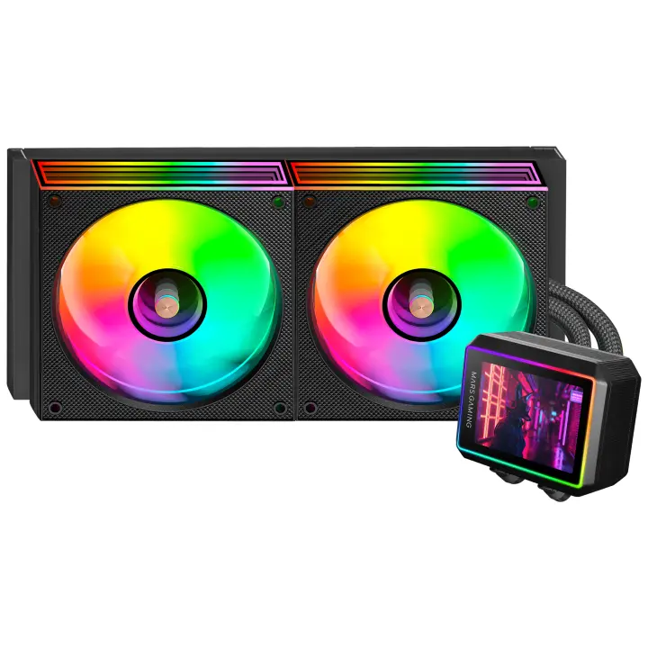 Mars Gaming ML-VISIONII240 Refrigeración Líquida AIO 500W TDP, Pantalla IPS 2,8" 360º, Bomba 4ª Gen Opti-Chamber con Base de Cobre y Microcanales, 2x Ventiladores 120mm ARGB Infinity Mirror, Regriferación Líquida PC Negra o Blanca - 1