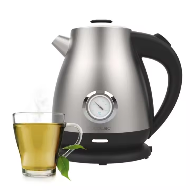Cecotec Hervidor de Agua 1,7L Thermosense 620 Retro Steel. 2200 W de Potencia, Filtro Antical, Base 360°, Termómetro Analógico - 1
