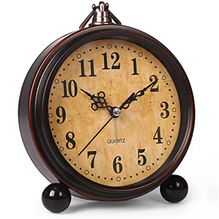 Reloj De Mesa Vintage De Metal Con Luz Nocturna Silencioso Para Dormitorio Reloj De Cuarzo Para Mesilla De Noche Estilo Europeo - 1