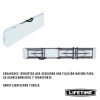 Lifetime - Banco plegable, portátil, 183x29x42 cm, máx. 454 kg, resistente al agua, a manchas y rayos UV, estructura acero, polietileno, eventos, exterior, terraza, jardín, camping, asiento auxiliar - details 1