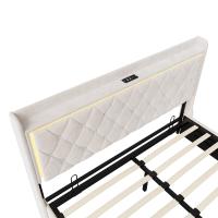 Cama Canapé 140x200/160x200 cm con Almacenaje, Cabecero Tapizado, LED y USB Tipo C, Terciopelo Beige - details 2