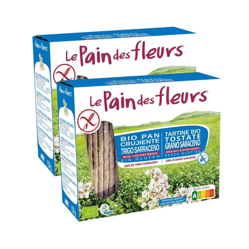 Pan crujiente de trigo sarraceno sin sal o azúcares añadidos 150 g Packs 2 Sin Gluten Le Pain des fleurs