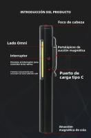 Linterna LED Recargable USB Mini Portátil Para Trabajo Emergencias Exteriores Impermeable Con Imán Y Clip De Bolígrafo - details 23