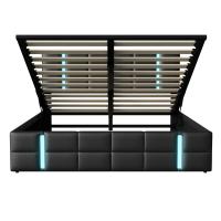 Cama canapé tapizada 140x200/160x200 cm en PU, con almacenaje hidráulico, LED, USB y Type-C, cama acolchada moderna con somier - details 1