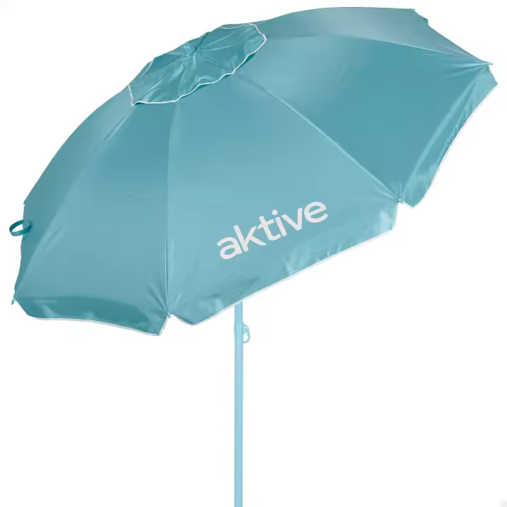 Aktive - Sombrilla de playa inclinable D220 cm, azul, con protección UV50, 8 varillas, material oxford, con ventilación, para exterior - 1