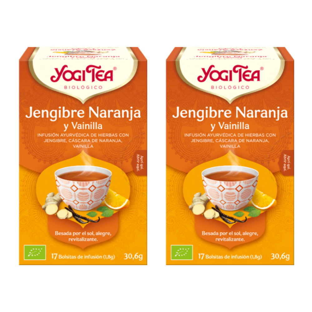 Té Jengibre Naranja y Vainilla Packs 2 Respiración energética 17 bolsitas de infusión YogiTea