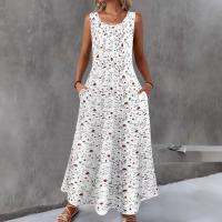 Vestido Largo Sin Mangas Floral Para Mujer Verano Casual Con Bolsillos A-Line Vestido De Playa De Maxi Estilo O-Neck Polyester - details 1