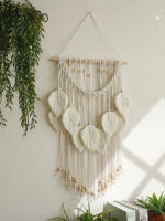 Tapiz Boho Hoja Macramé Tejido En Hilo Decoración De Pared Para Hogar Y Dormitorio Con Cordones De Madera Aesthetic Regalo - details 0