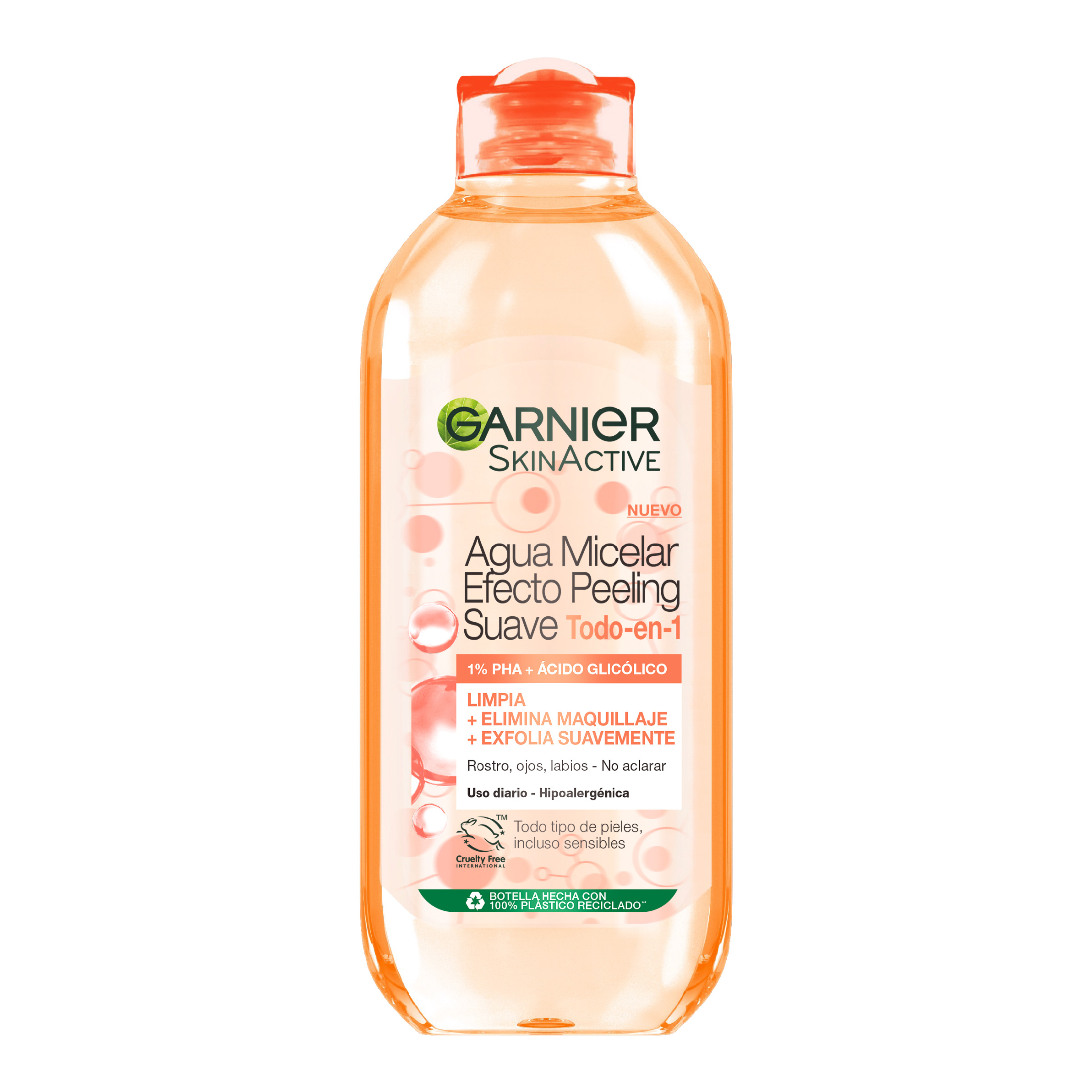 Garnier Agua Micelar Efecto Peeling Suave Todo en uno, Limpia, Desmaquilla y Exfolia 400ML