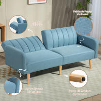 HOMCOM Sofá Cama de 2 Plazas Moderno Sofá Cama Plegable Tapizado en Lino Sintético con Respaldo Ajustable en 3 Niveles y Reposabrazos Desmontables para Salón Oficina 173x75x73 cm Azul Claro - details 1