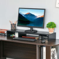 Vinsetto Soporte Elevador para Monitores de Madera Ajustable en Longitud y Ángulo para 2 Pantallas de Ordenador Portátil 80-117x23,5x10 cm Negro - details 1